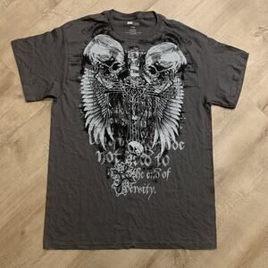 Y2K Urban Legends Gray Goth Grunge Wings/Skulls Tribal MMA T-Shirt Men's Large L